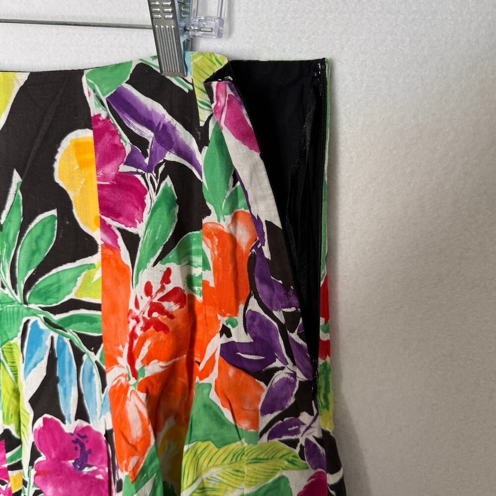 Lauren Ralph Lauren 2000s Floral Cotton Pleated Skirt Black Multicolor Size 14 - Picture 8 of 14